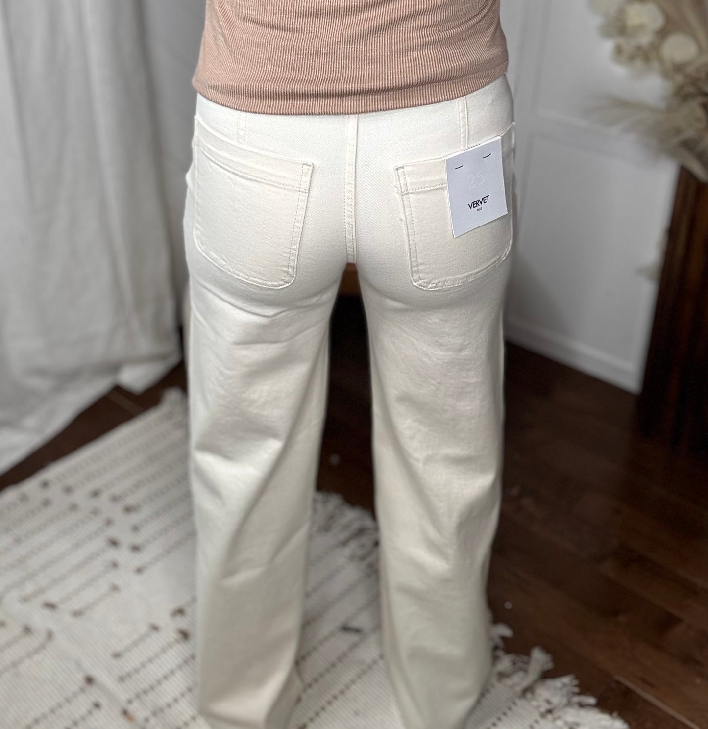 Vervet: Natural High Rise Drawstring Wide Leg Jeans