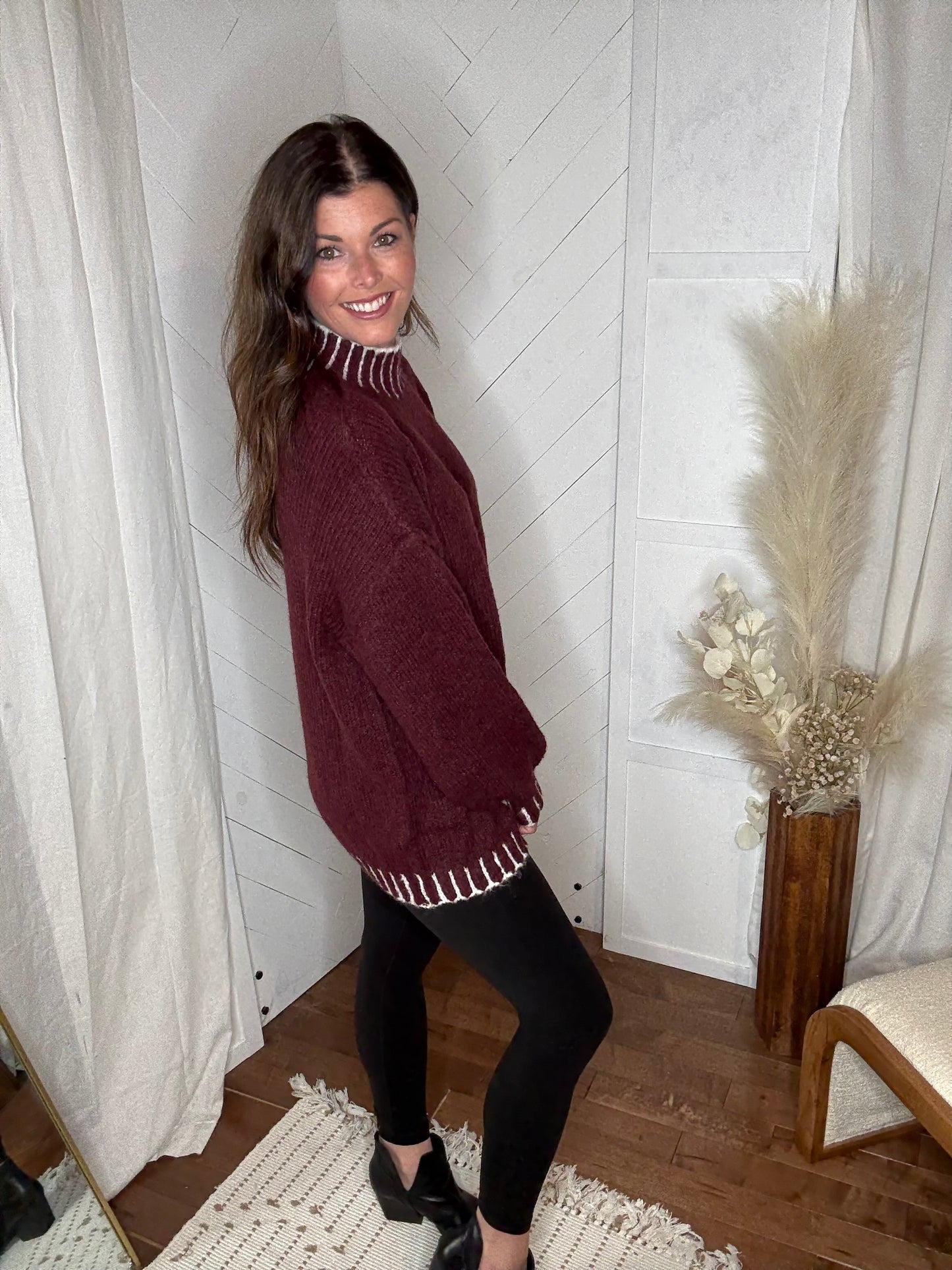Merlot Mock Neck Sweater