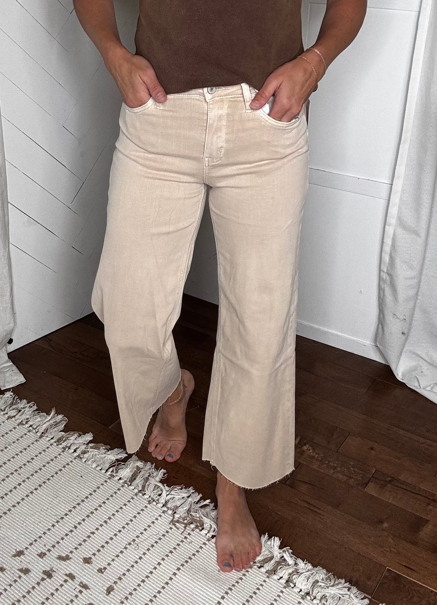 Vervet94: Tan High Rise Crop Wide Leg