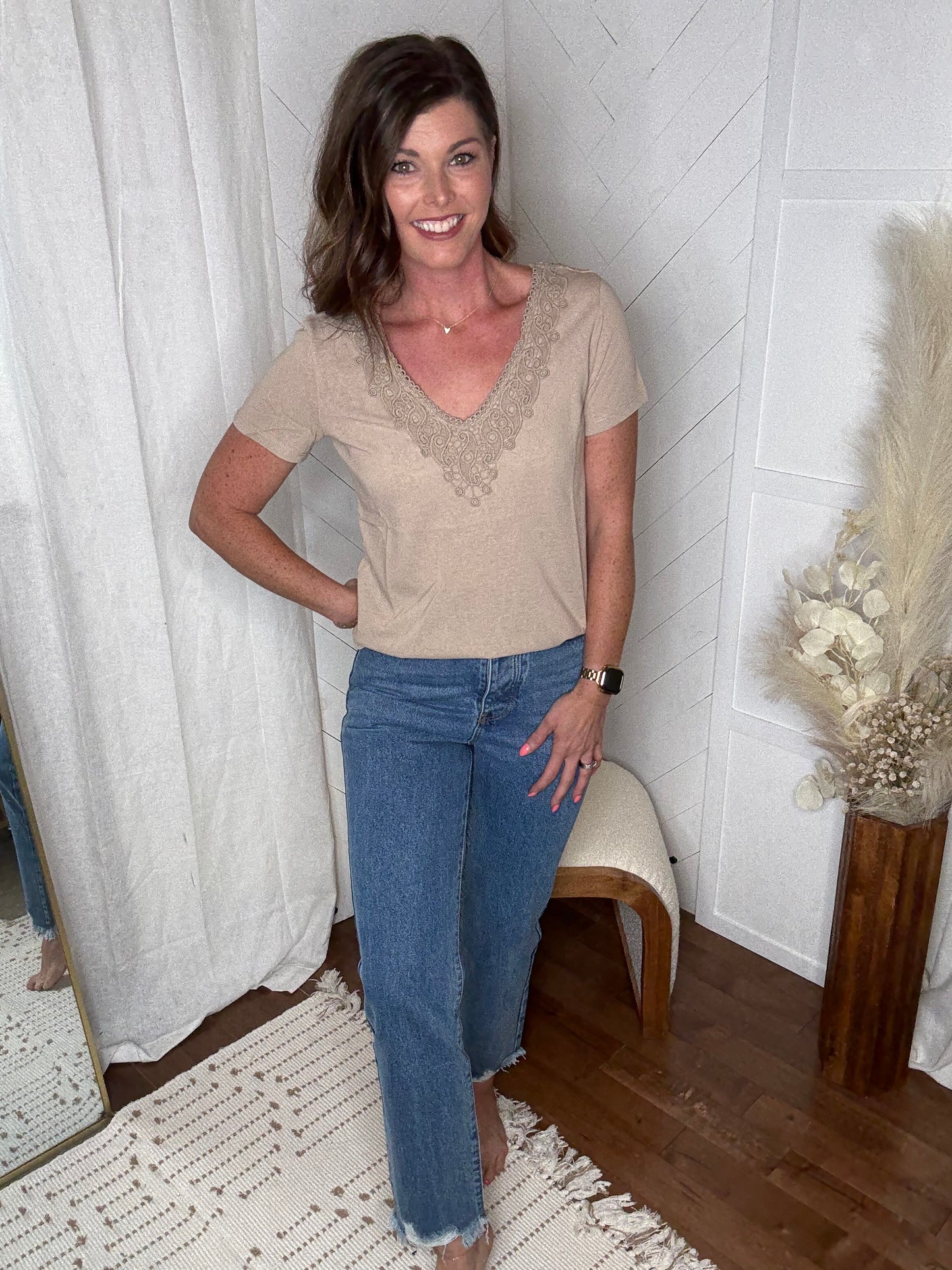 Latte Crochet Trimmed Tee