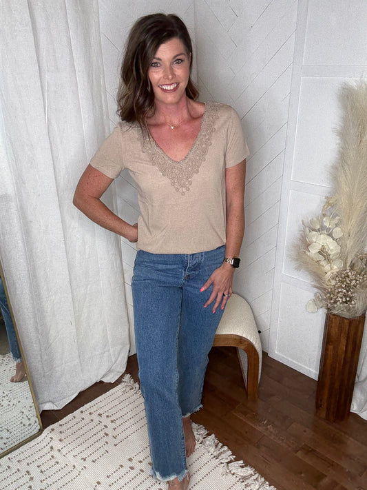 Latte Crochet Trimmed Tee