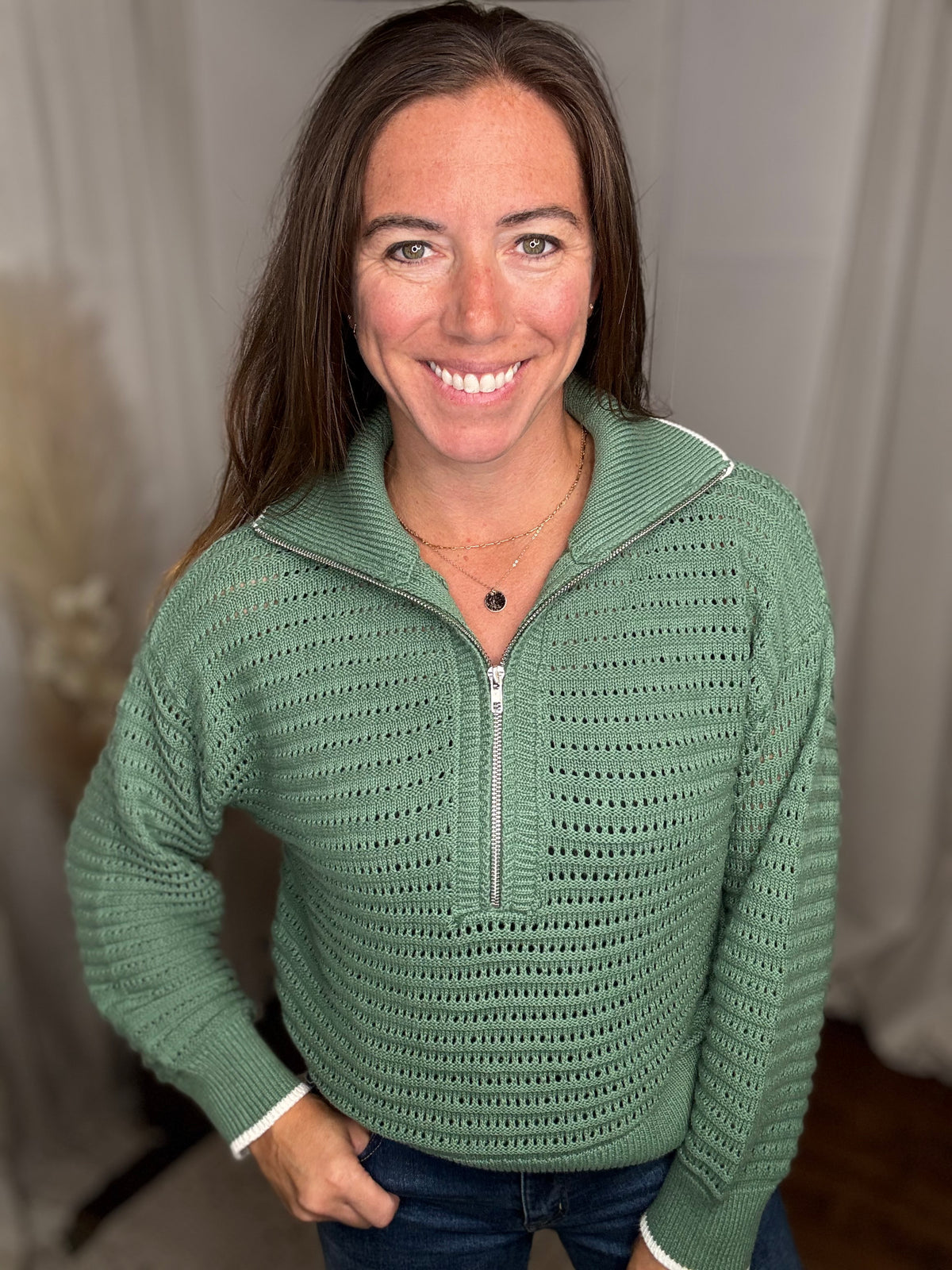 Sea Green Moutain Air Crochet Half Zip