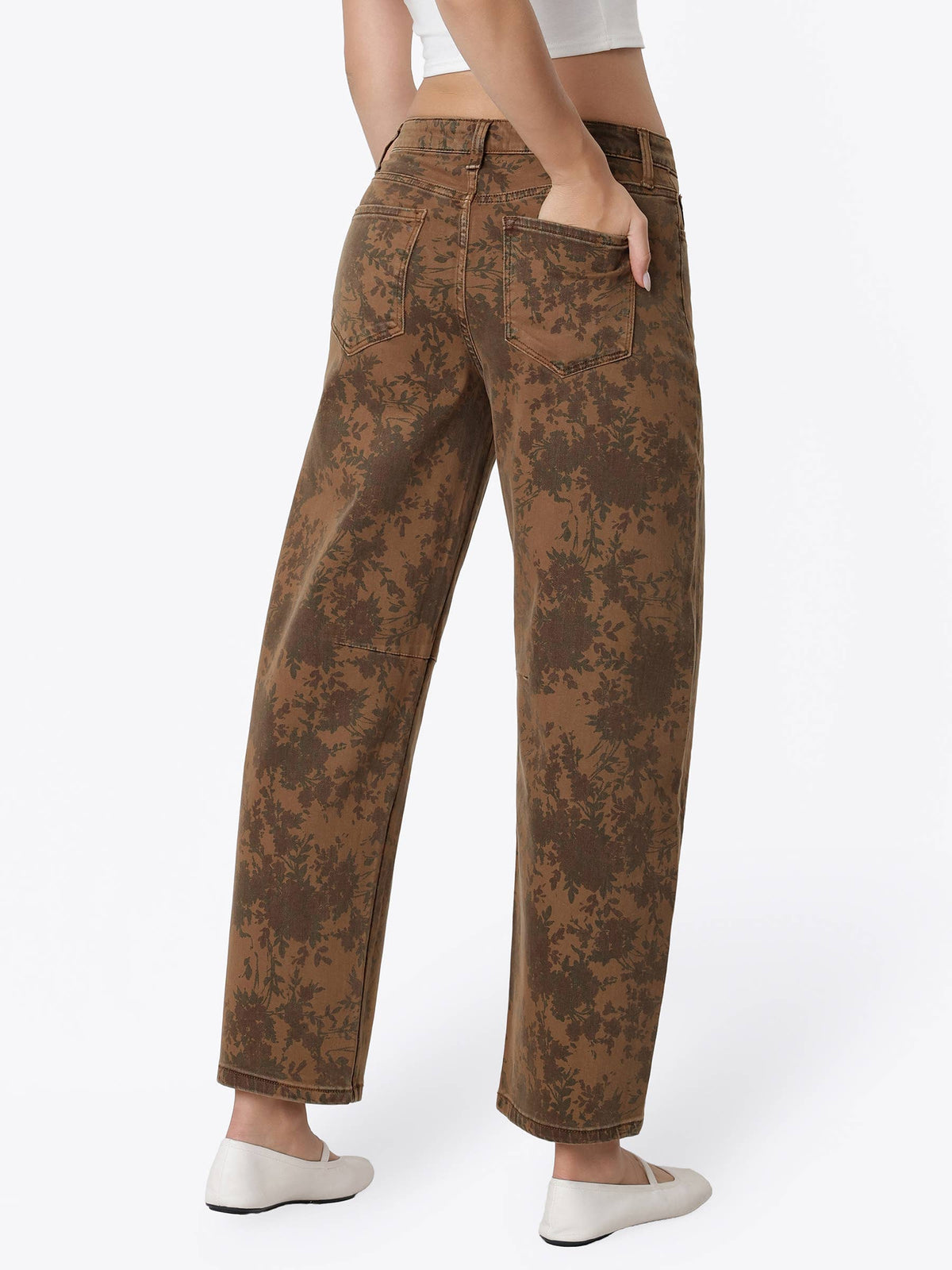 Vervet Floral Earth High Rise Barrel Jeans