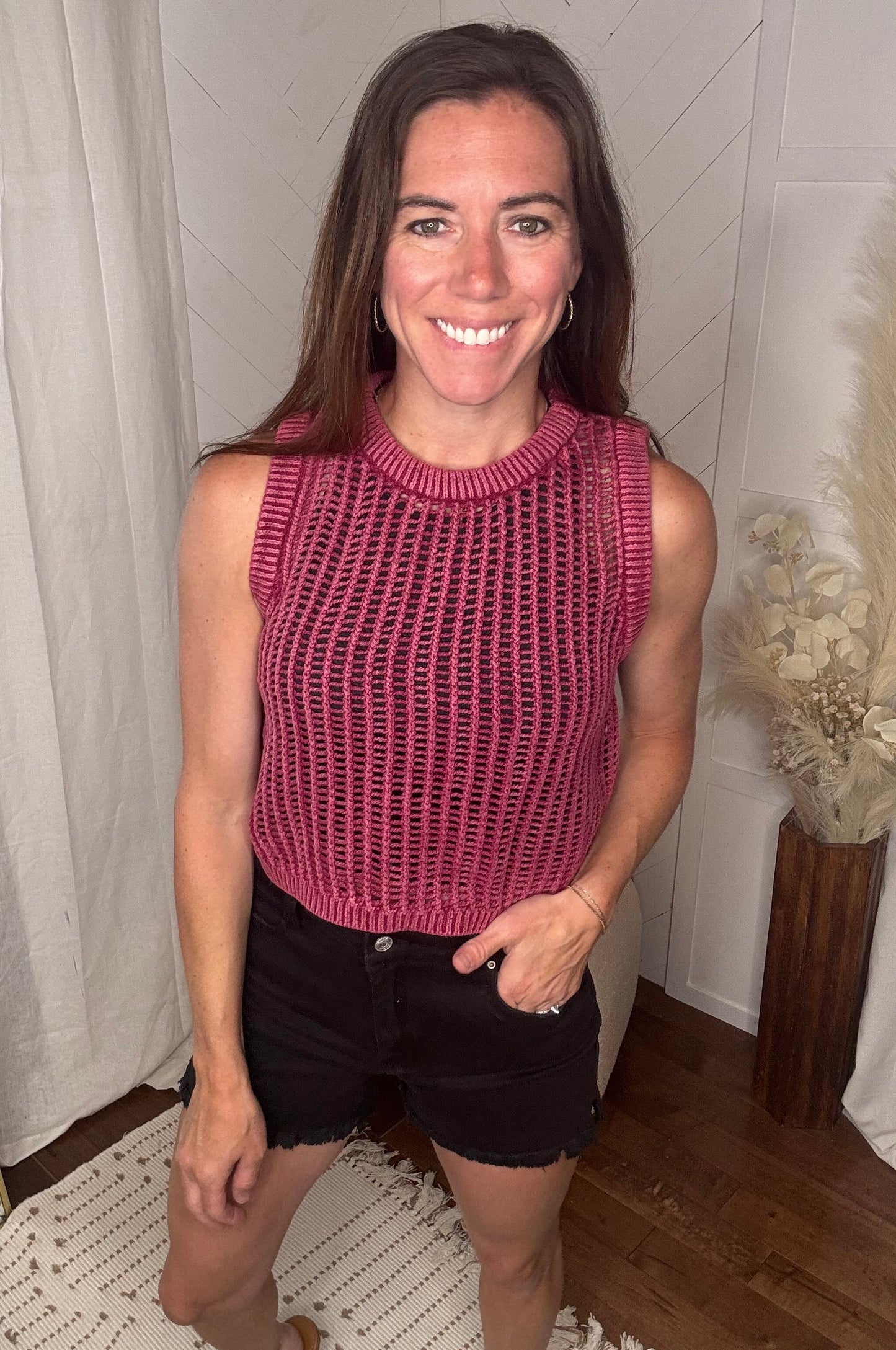 Cabernet Fishnet Sweater Tank