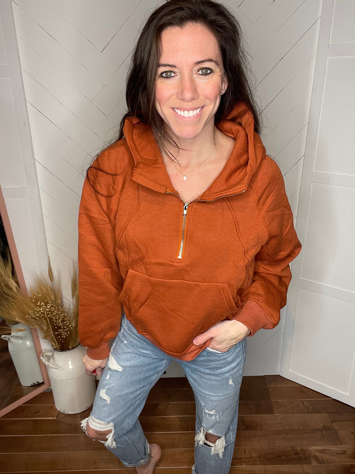 Burnt Orange 1/4 Zip Pocket Hoodie