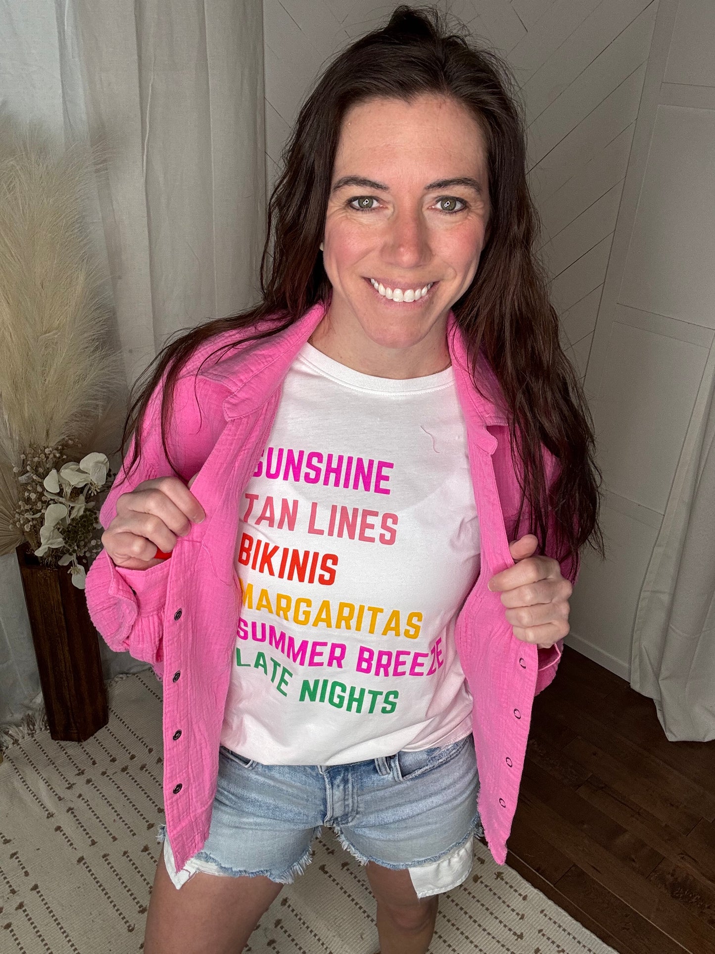 Bright Pink Gauze Button Up