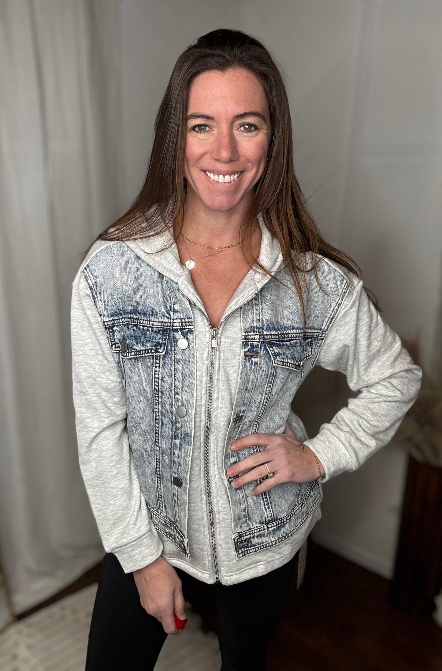 Double Take Denim Hoodie Jacket