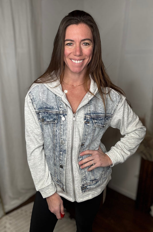 Double Take Denim Hoodie Jacket