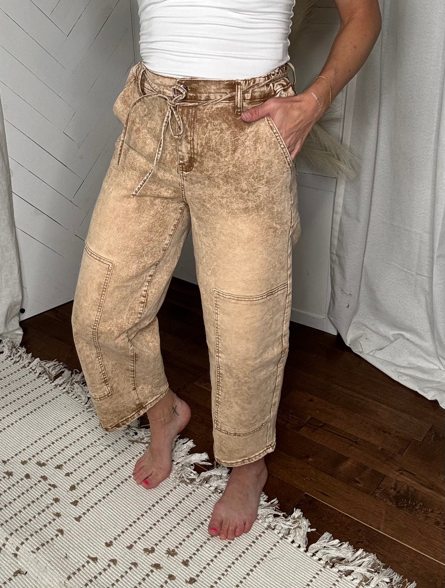 Sand Acid Washed Barrel Pants