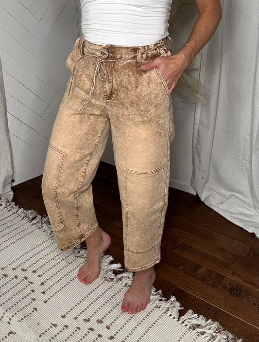 Sand Acid Washed Barrel Pants
