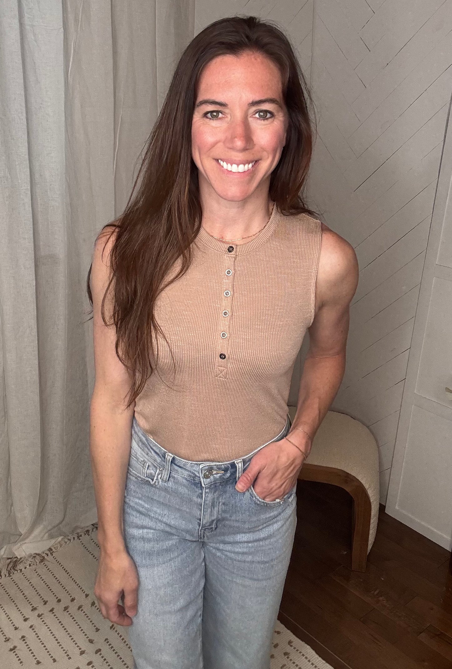 Taupe Snap Button Tank Top