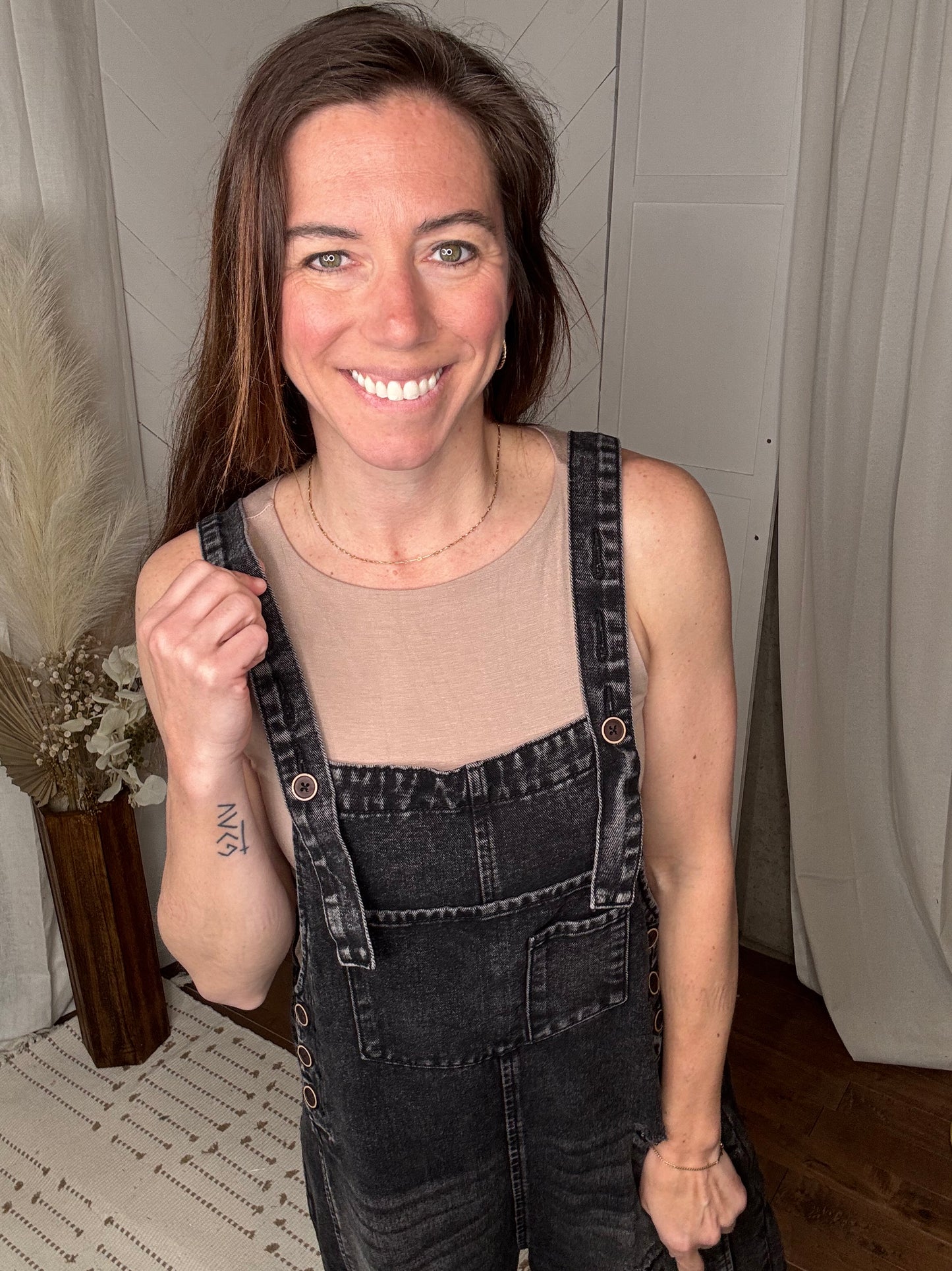 Black Distressed Wide Leg Denim Overalls