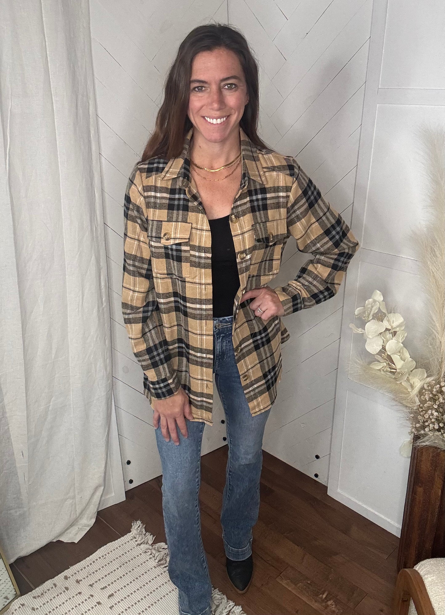 Taupe Plaid Button Up