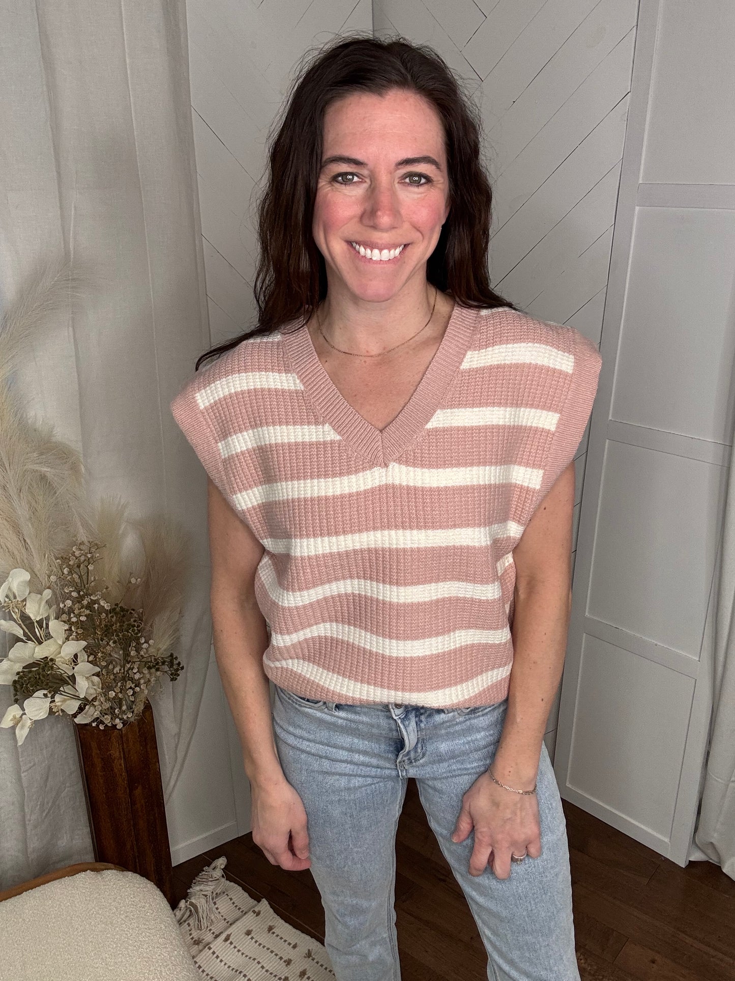 Striped Pink Knit Sweater Vest