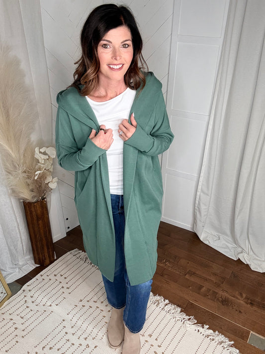 Eldergreen Open Front Longline Hoodie Cardigan