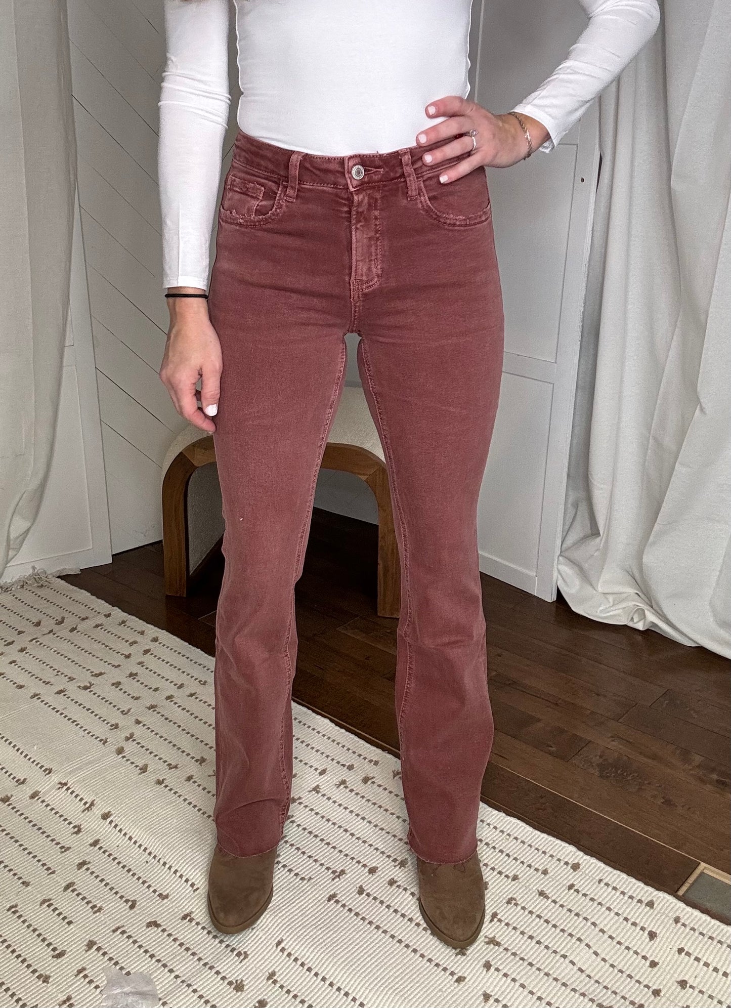 Loveret54: Wine Mid Rise Bootcut