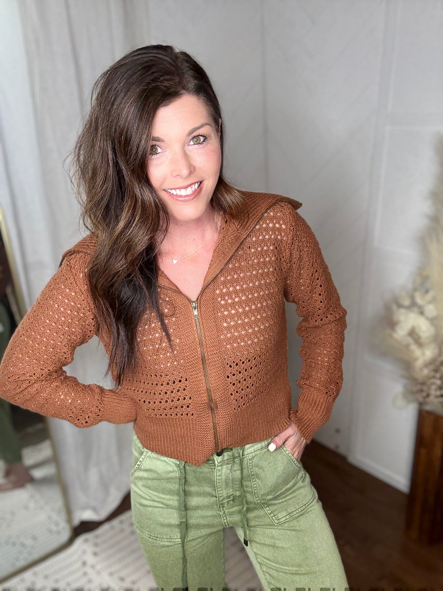 Carmel Charm Open Knit Sweater