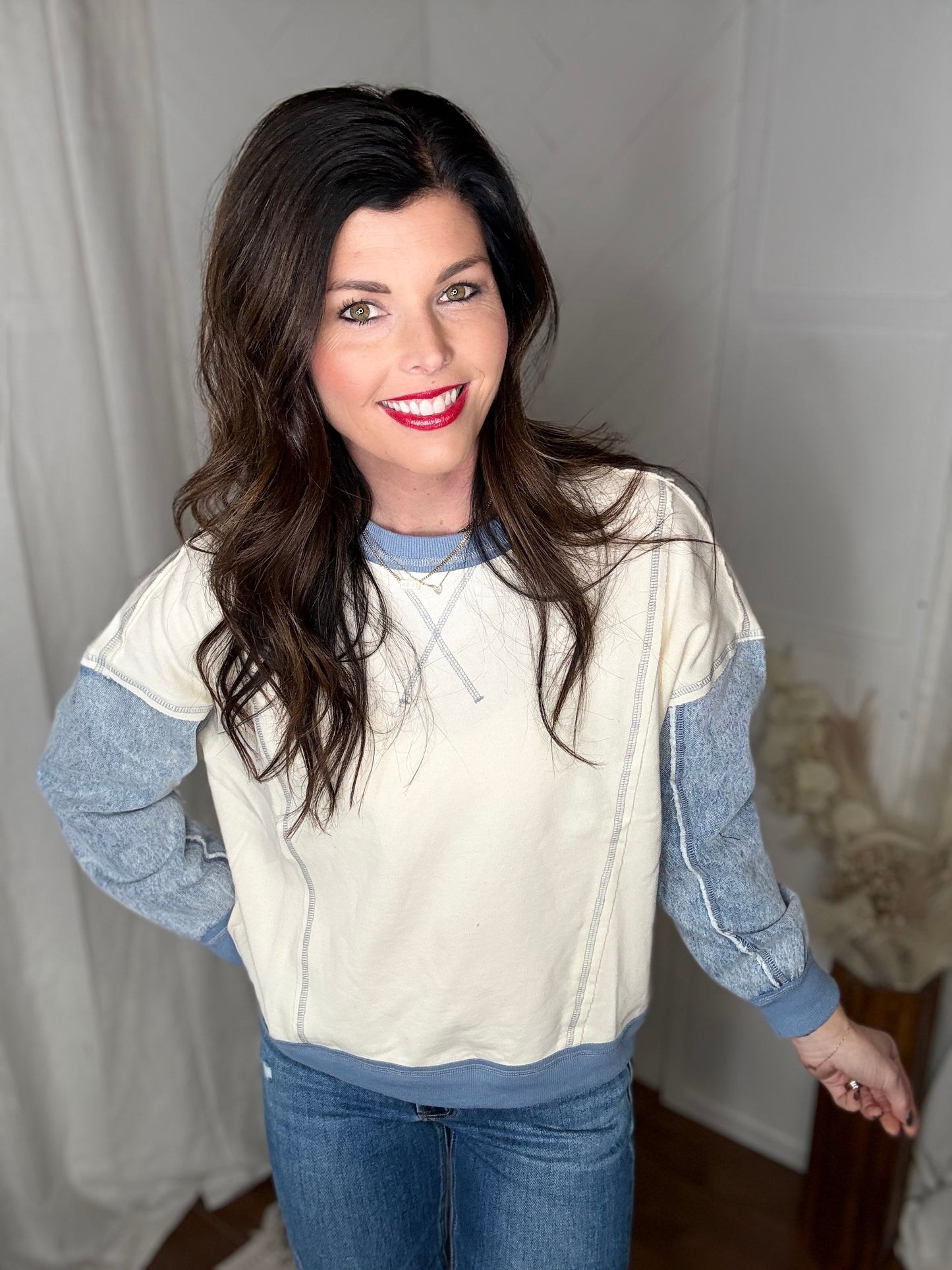 Denim Stitchwork Sweater