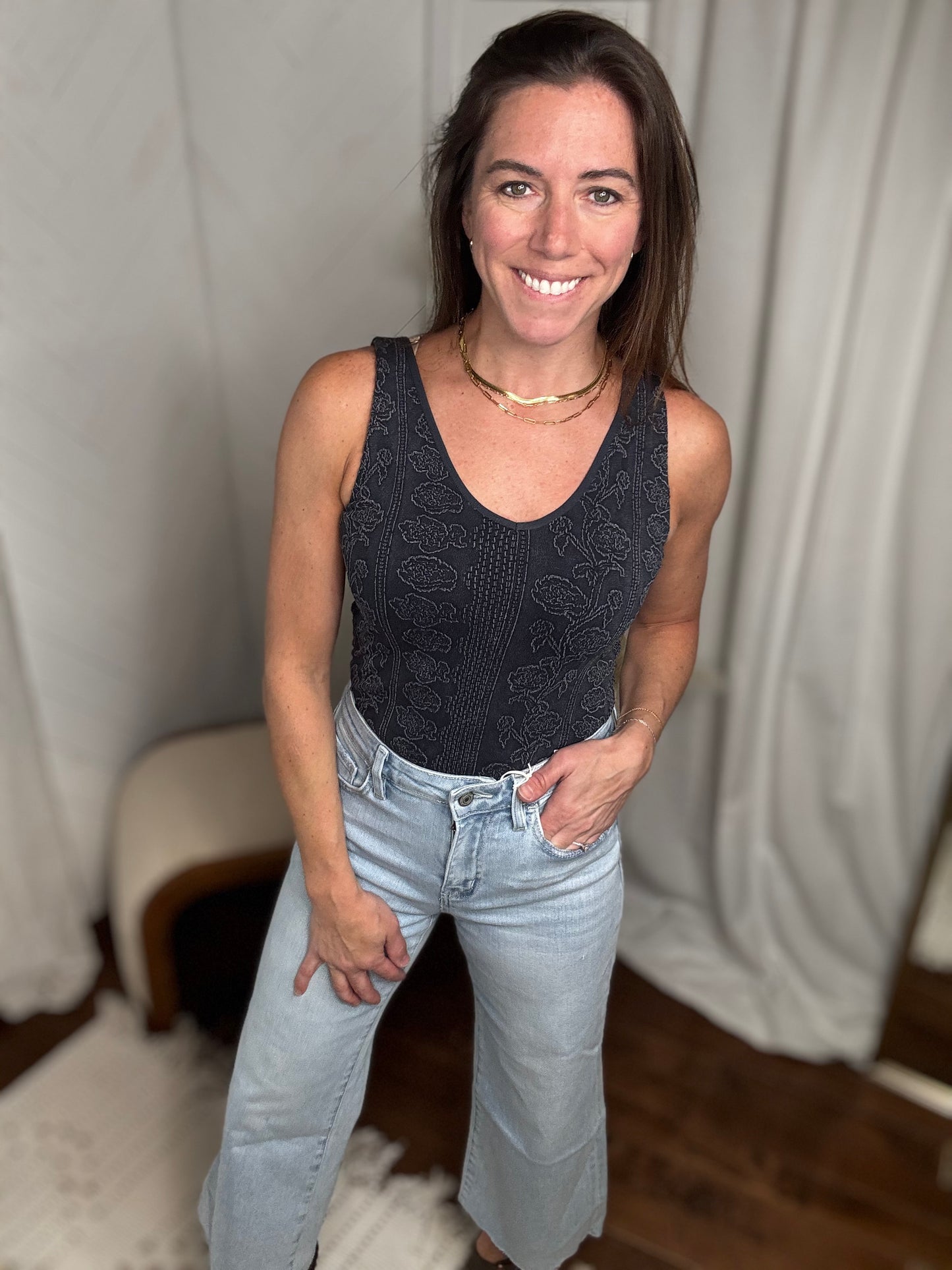 Charcoal Floral Tank