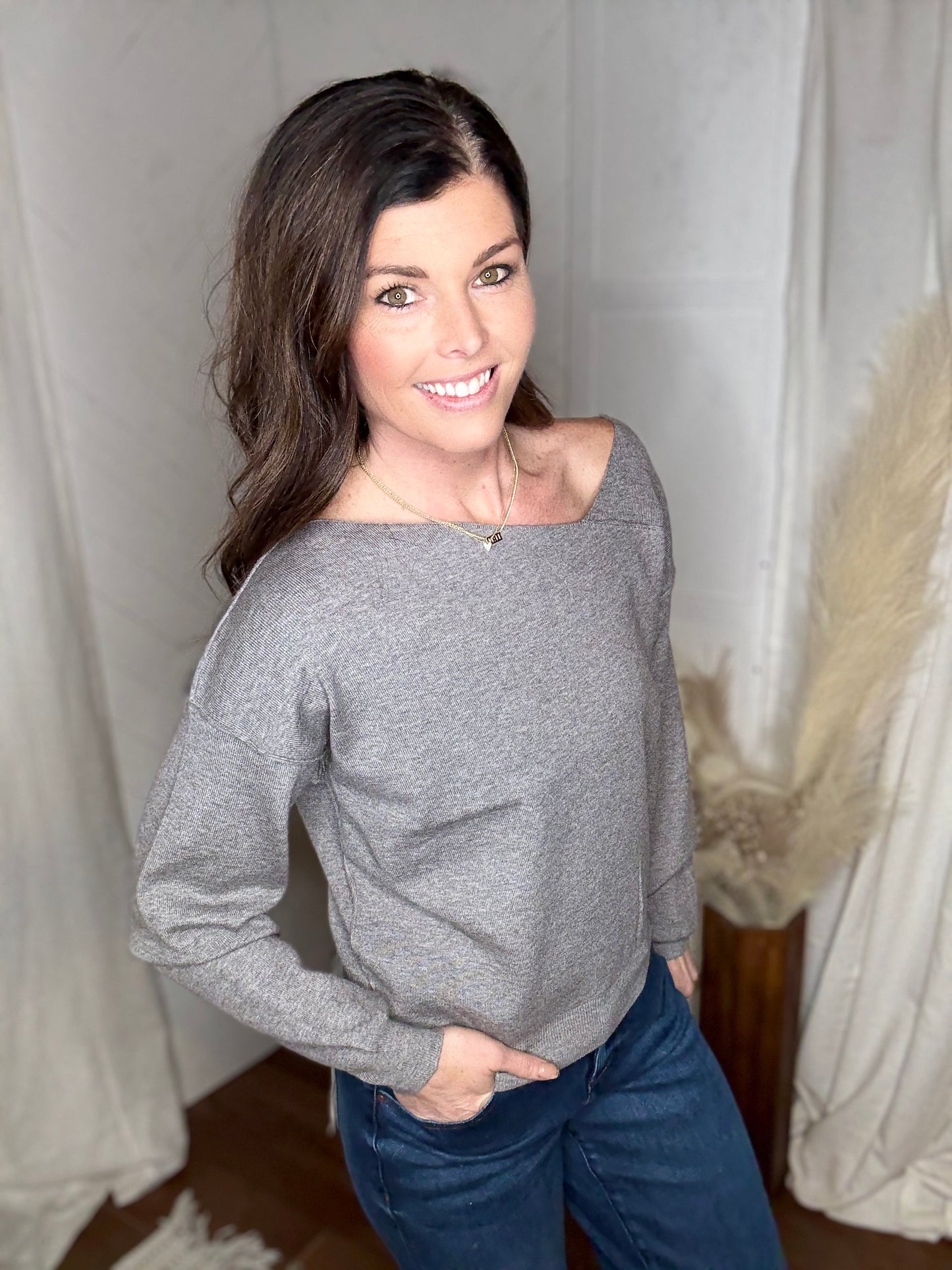 Slate Asymmetrical Knit Sweater