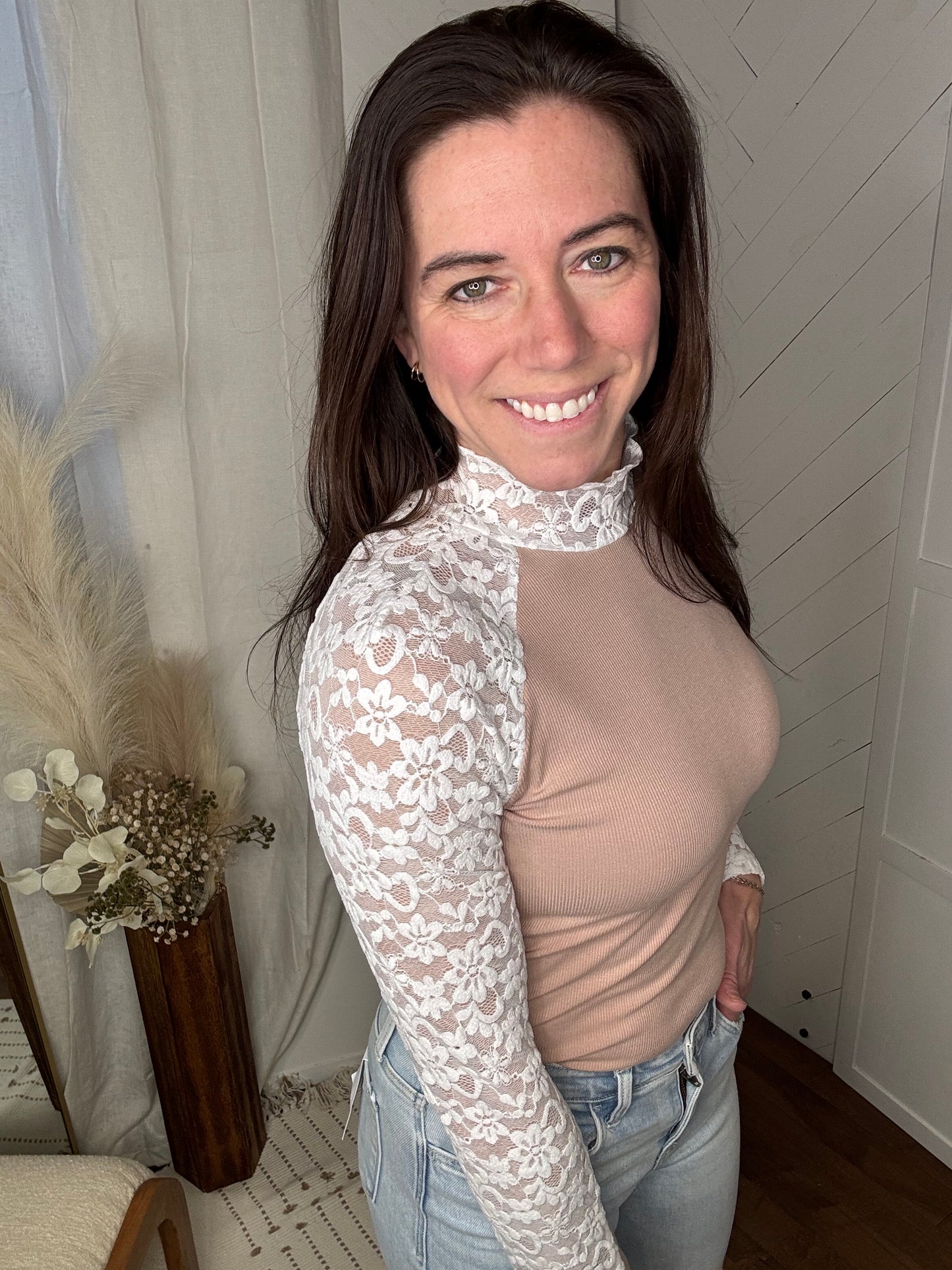 Blush Floral Lace Long Sleeve