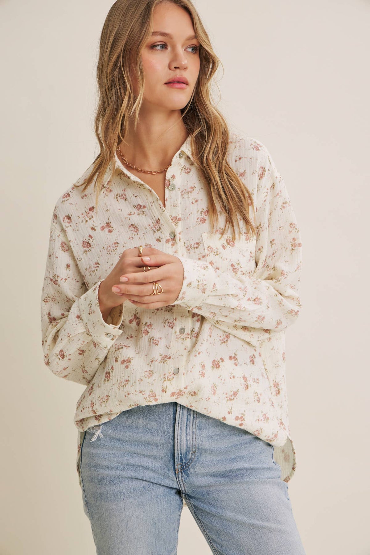 Soft Breeze Mauve Floral Gauze Shirt