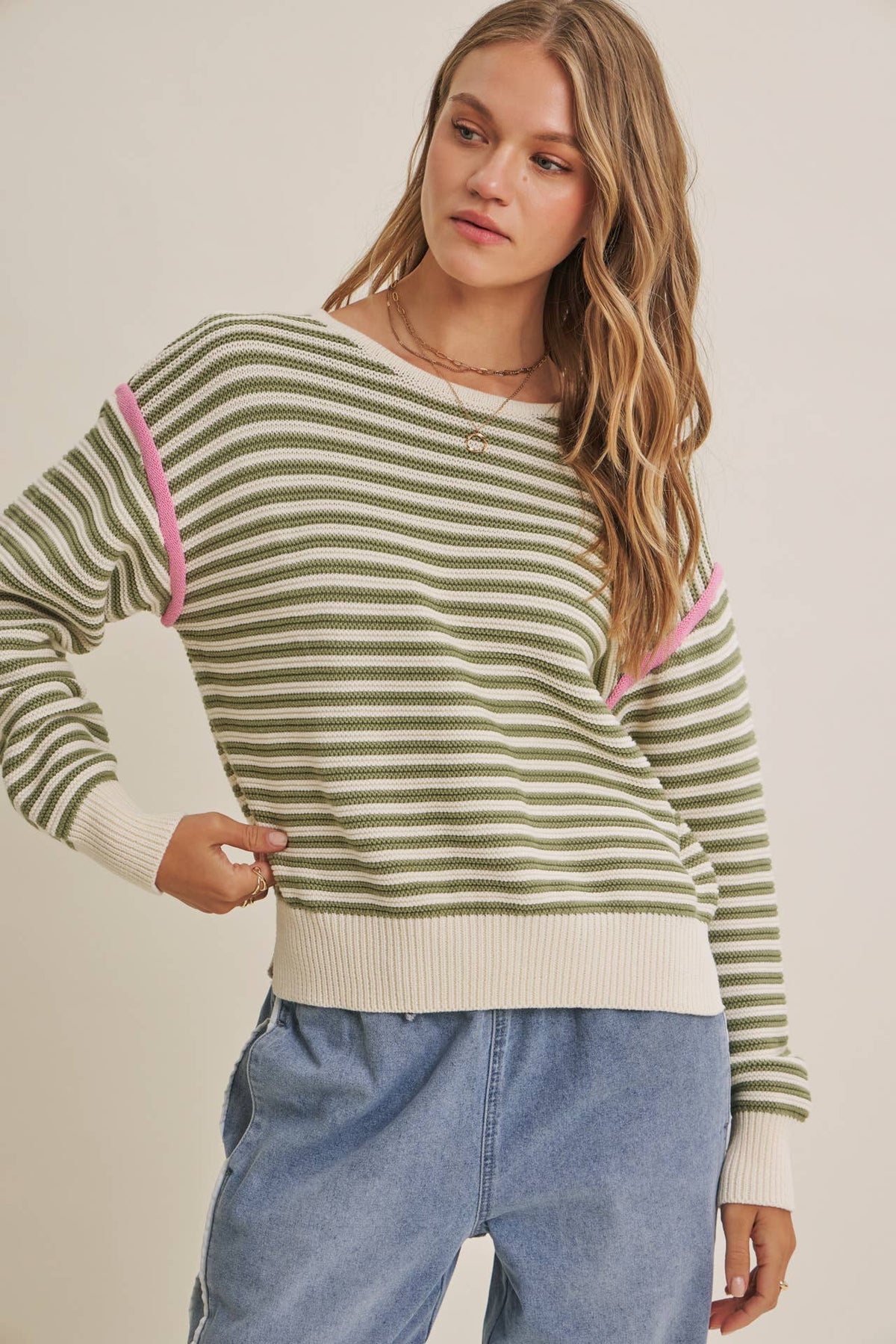 Pop of Pink Striped Sweater