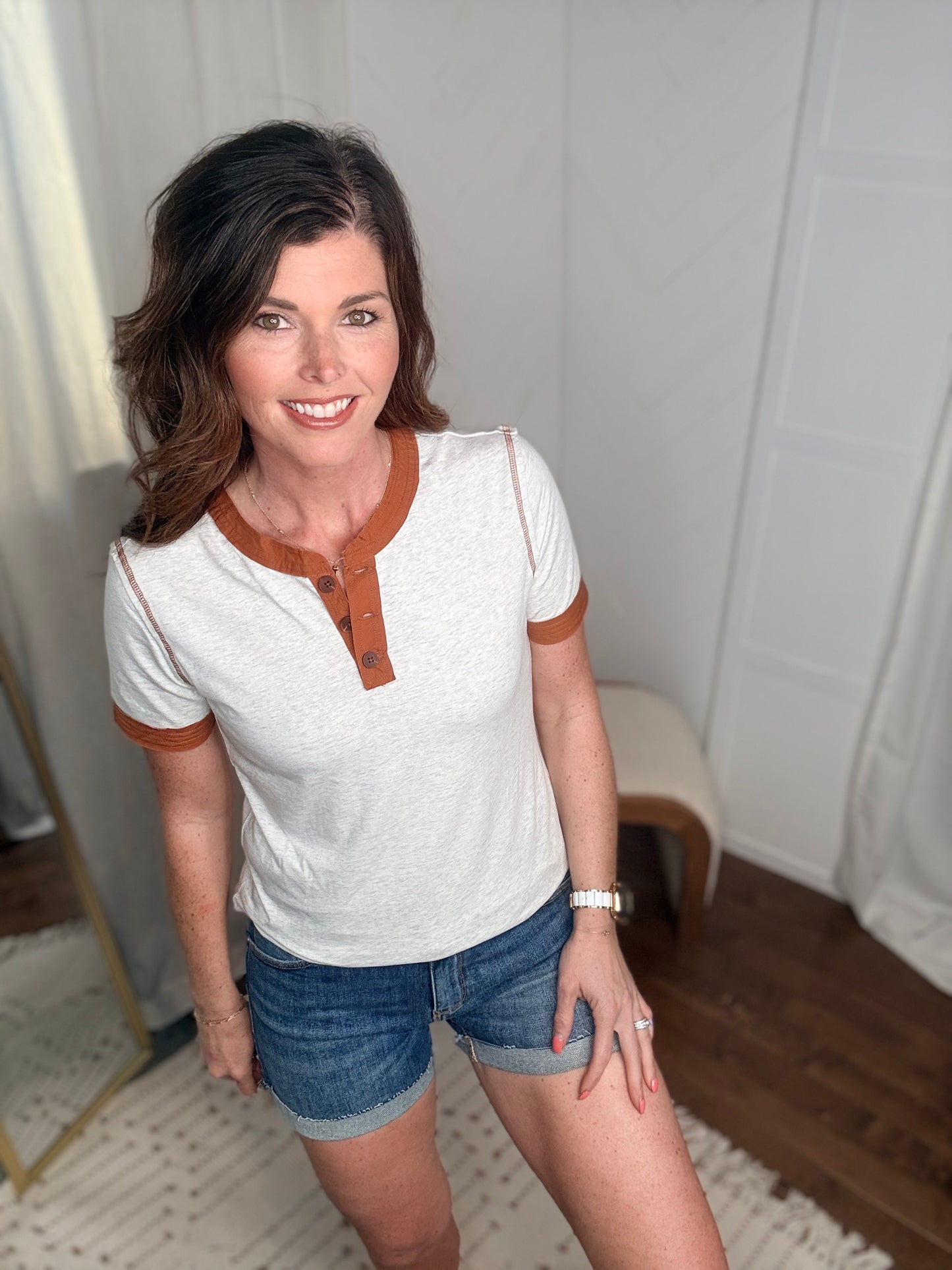 Mocha Trim Casual Top