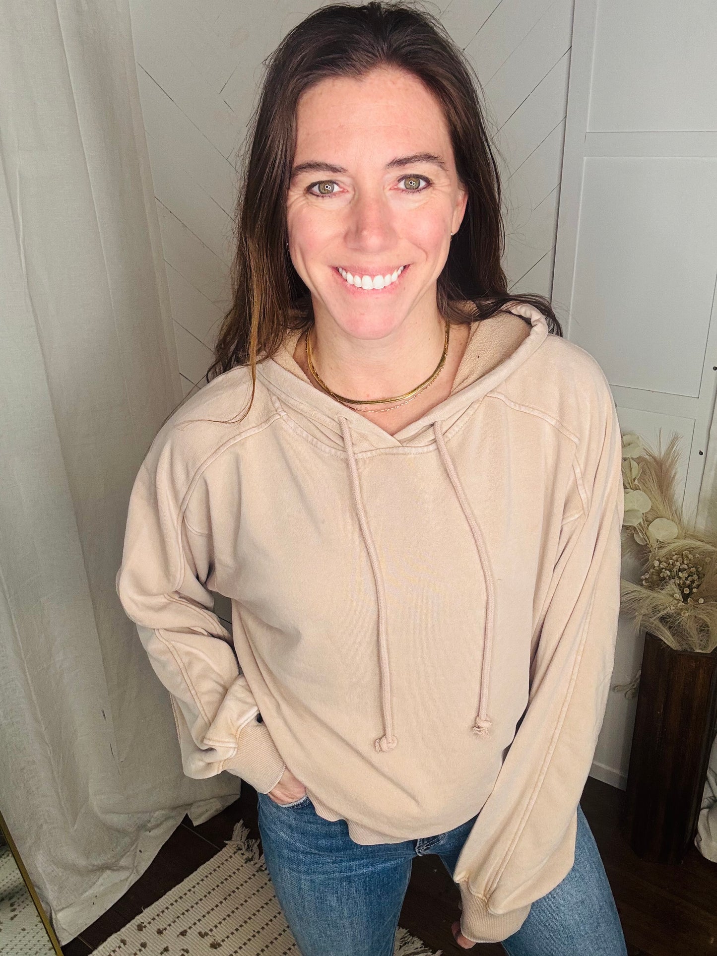 Blush Mineral Washed Seam Detail Hoodie