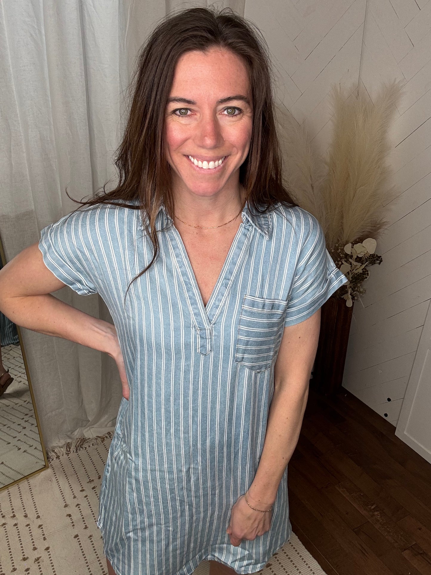 Denim Striped Mini Dress