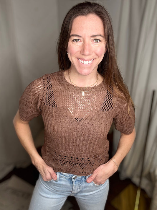 Mosaic Mocha Open Knit Sweater