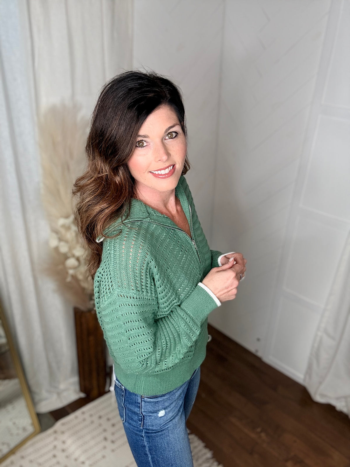 Sea Green Moutain Air Crochet Half Zip
