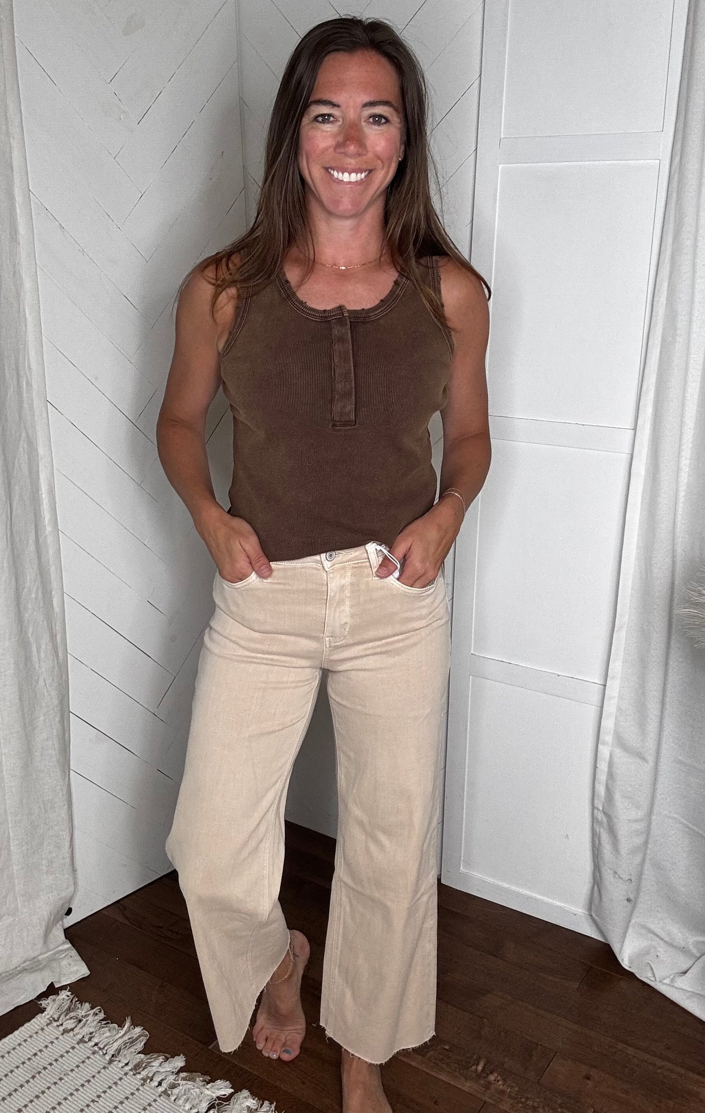 Vervet94: Tan High Rise Crop Wide Leg