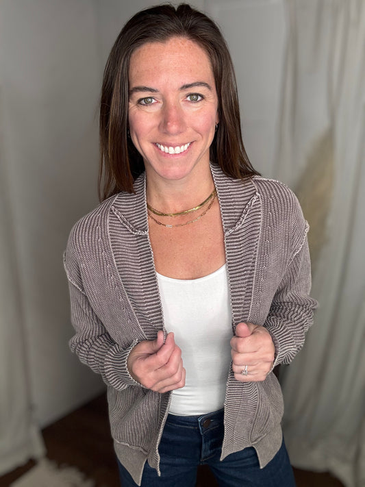 Dark Roast Exposed Seam Cardigan