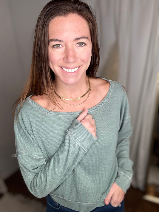 Silky Pine Raw Edge Pullover