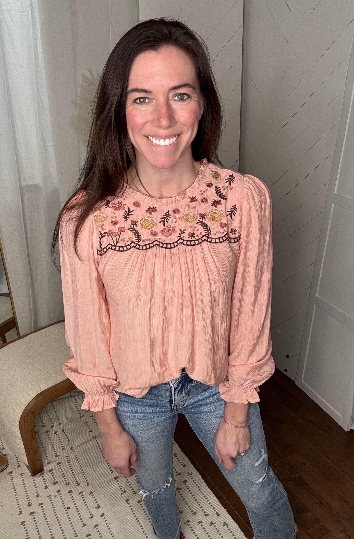 Floral Flounce Sleeve Blouse