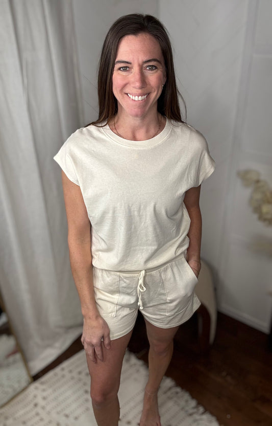 Ivory Crew Neck Top and Shorts Set