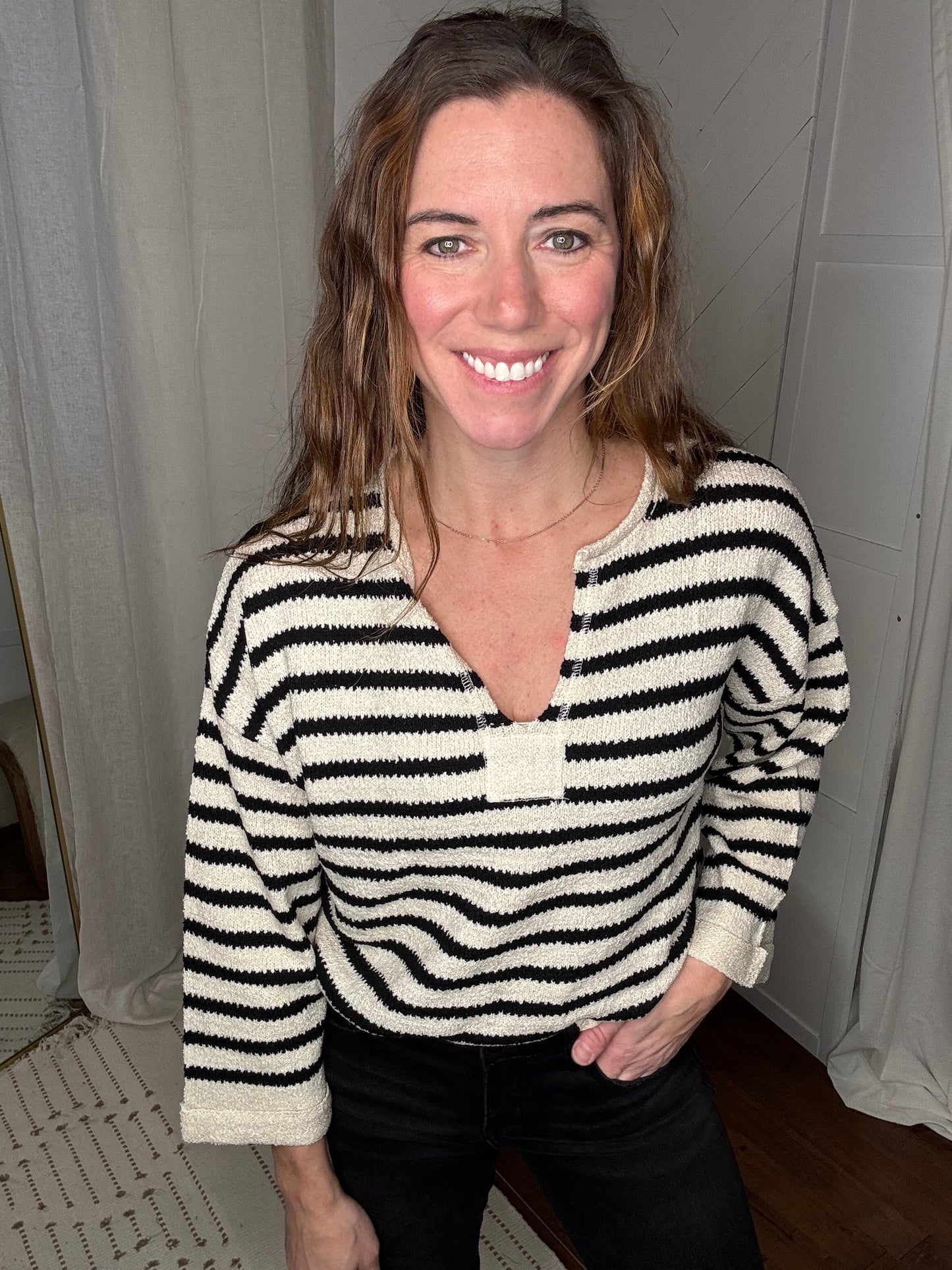 *Split Striped Knit Sweater