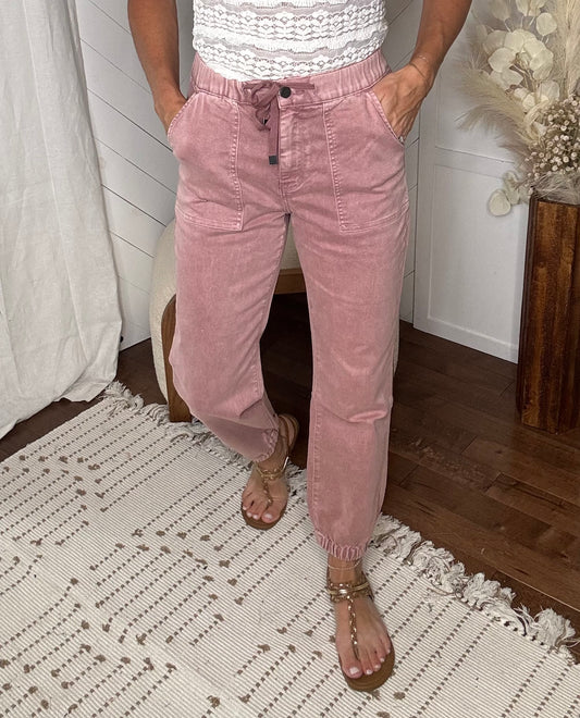 Mica High Rise Drawstring Joggers: Blush