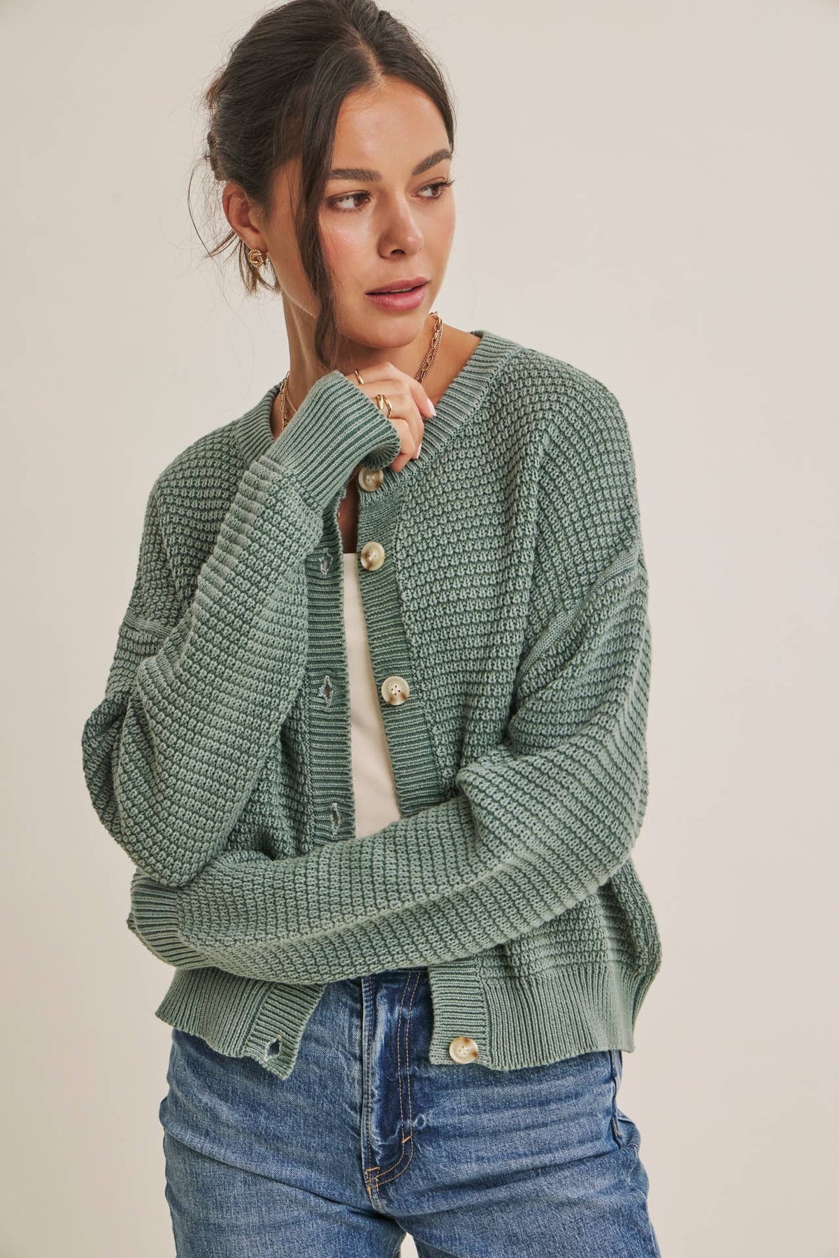 Dusty Green Wendy Button Down Cardigan