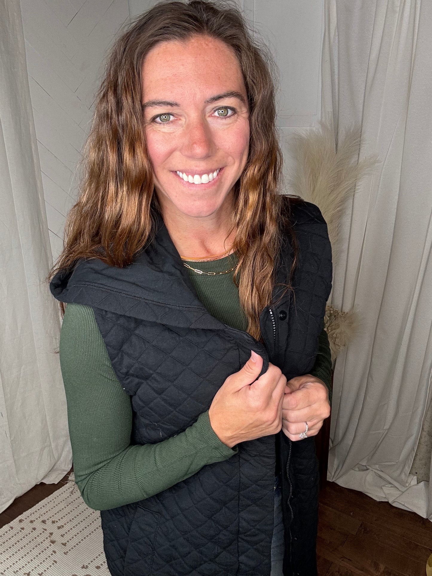 Longline Quilted Vest: Black