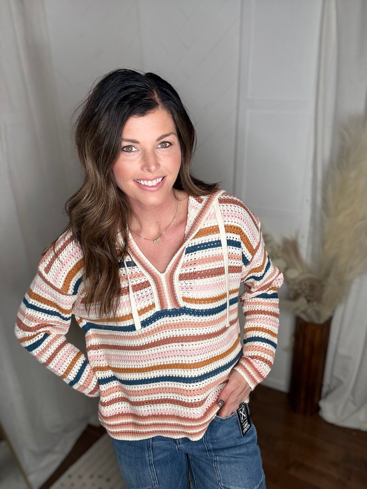 Mauve + Teal Mix Stripe Oversized Hoodie Sweater