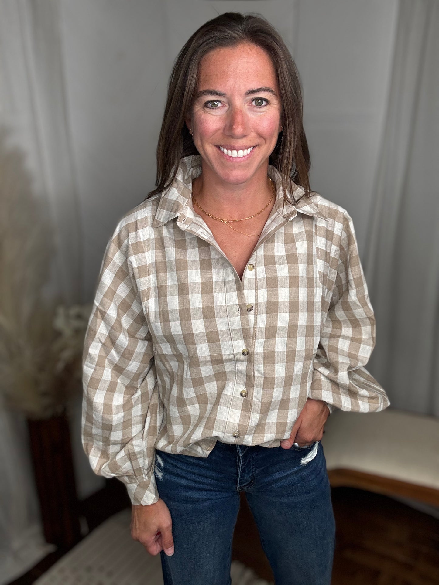 Linen & Taupe Weekend Gingham Shirt