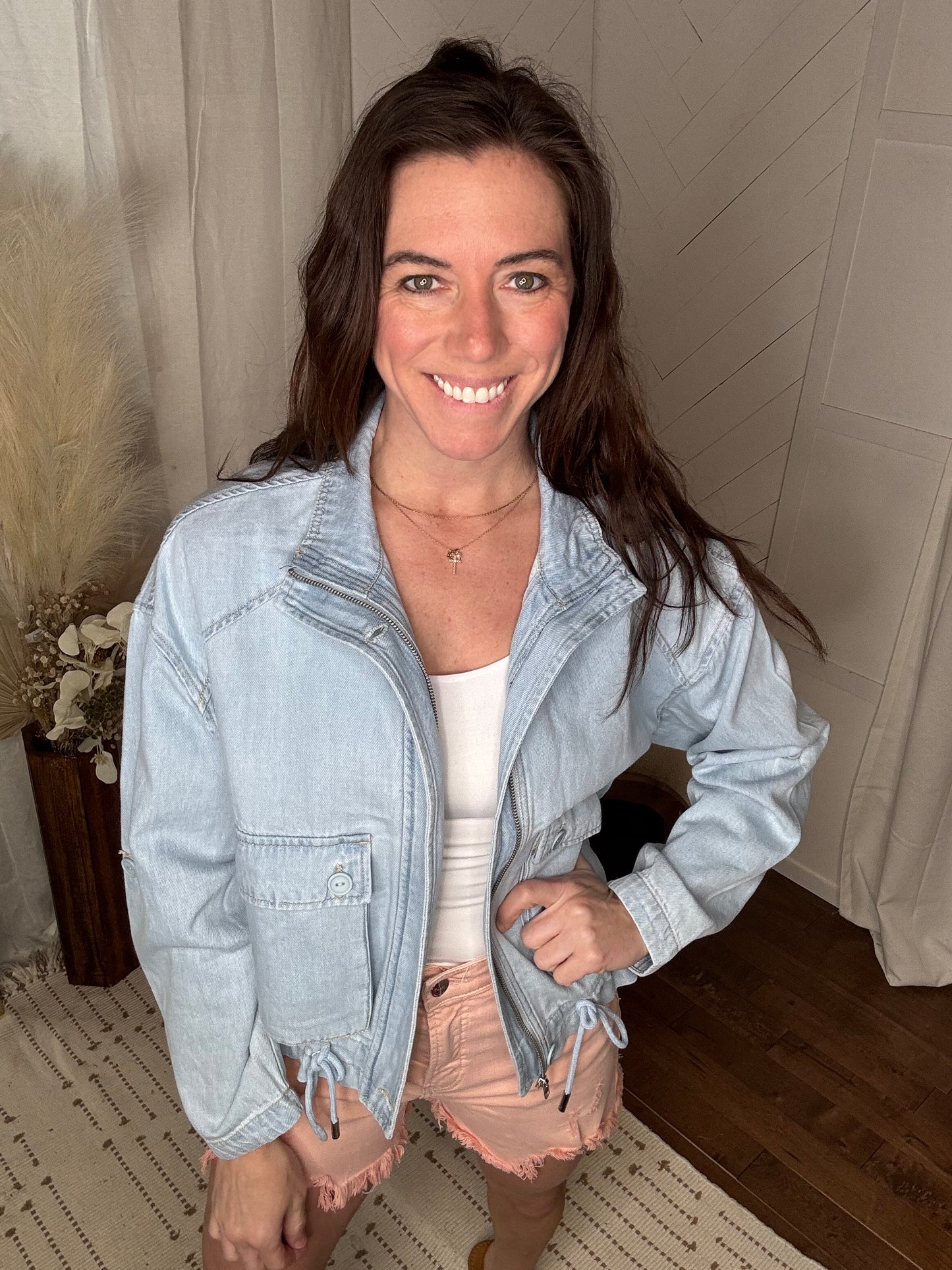 Oversized Denim Cargo Pocket Jacket