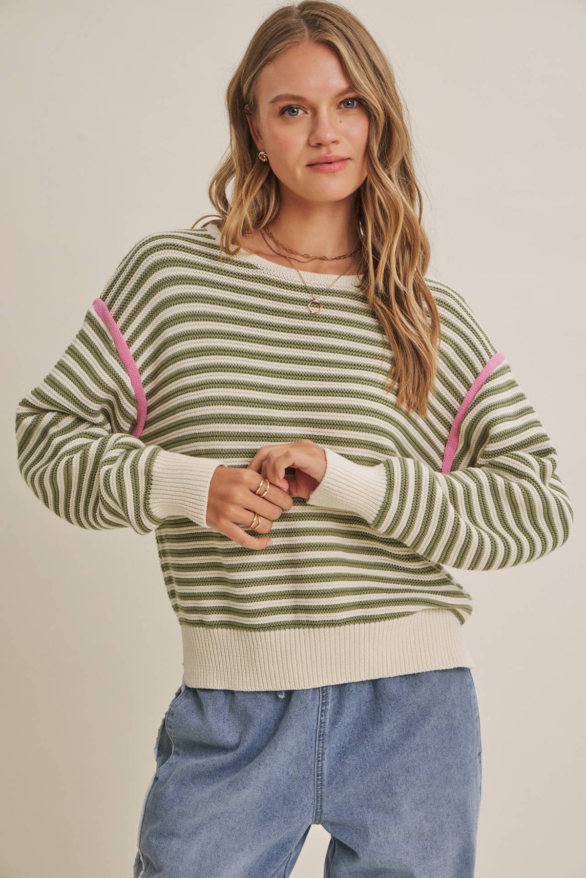 Pop of Pink Striped Sweater