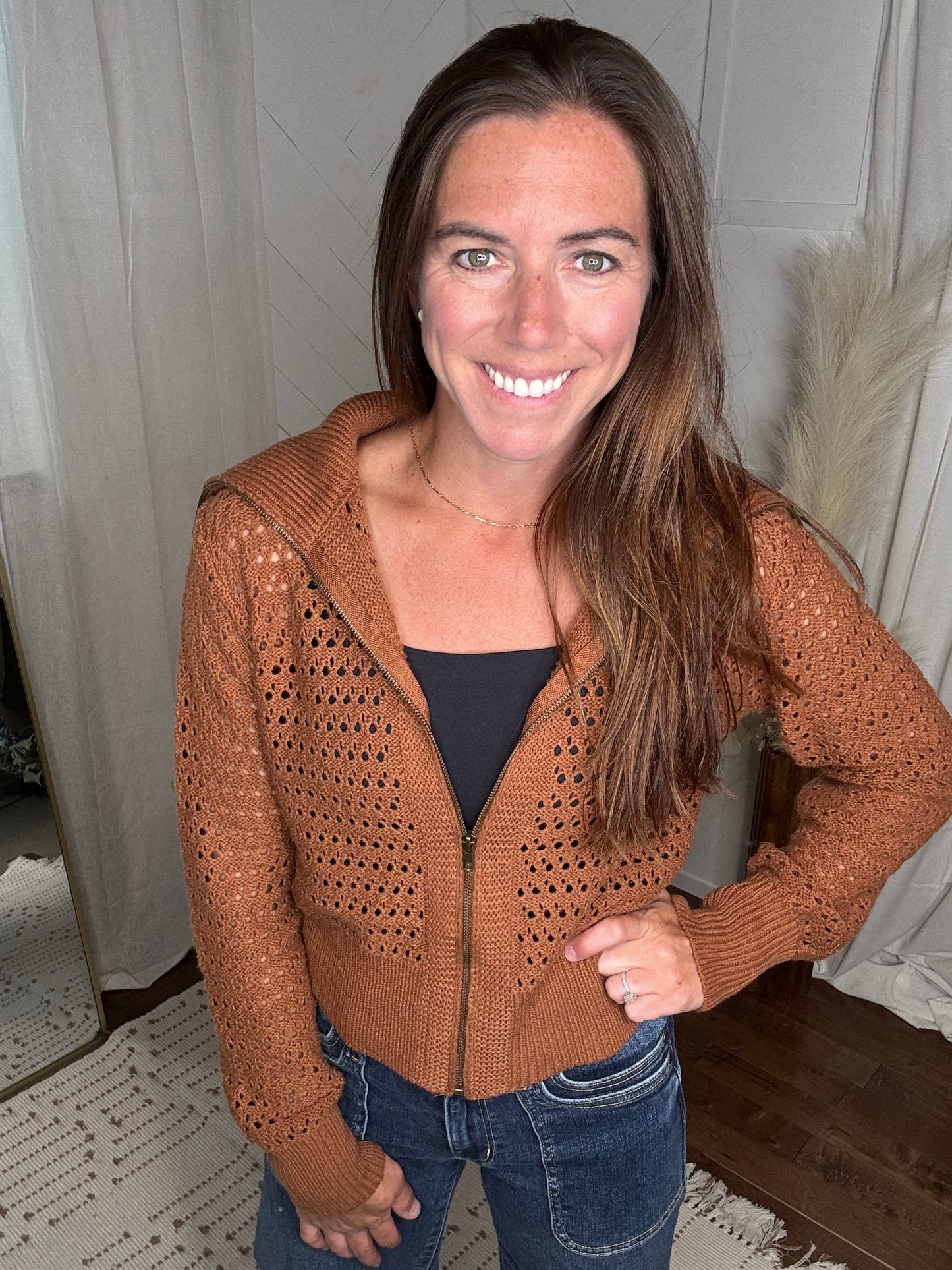 Carmel Charm Open Knit Sweater