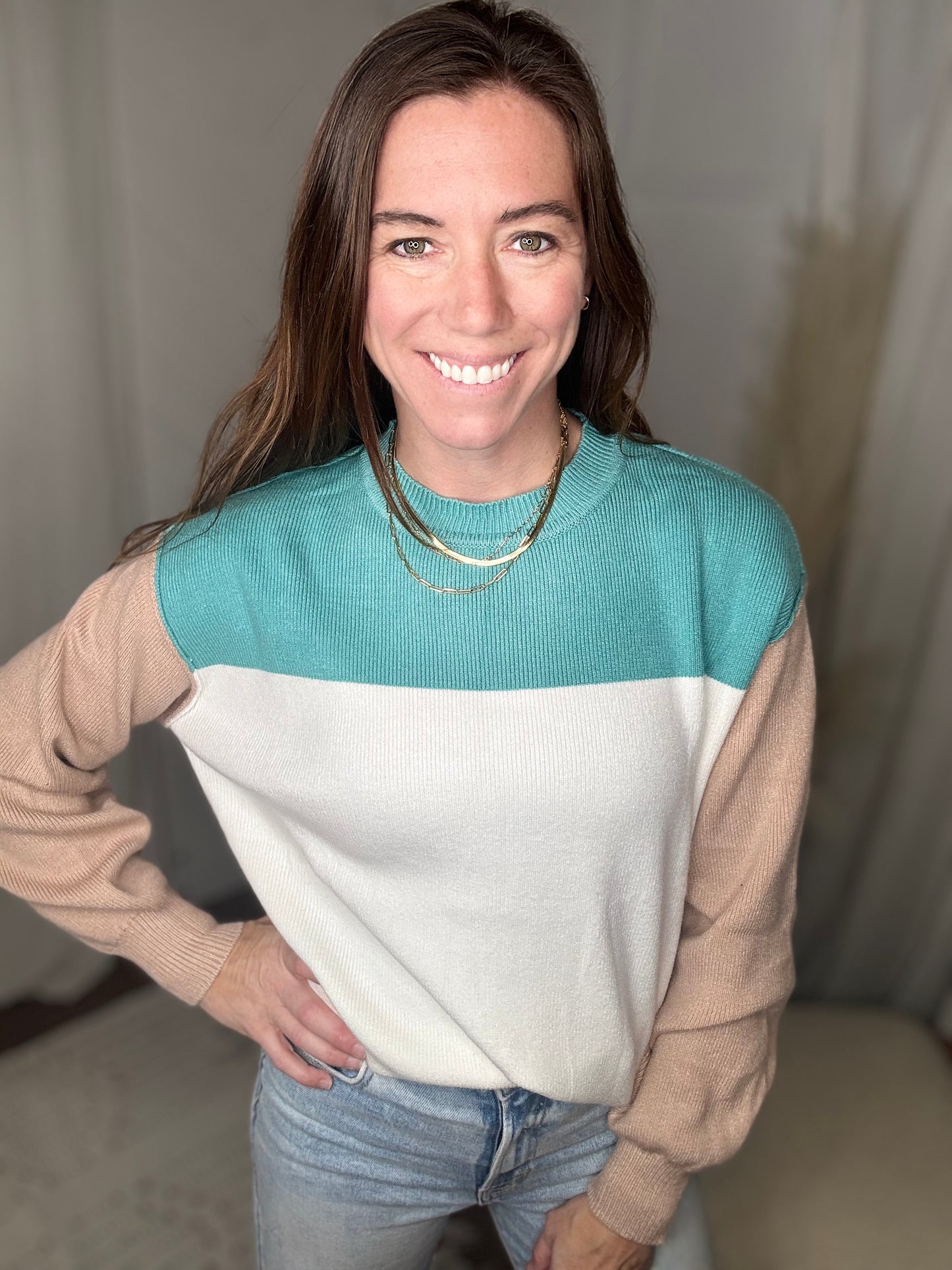 Green line Cozy Colorblock Sweater