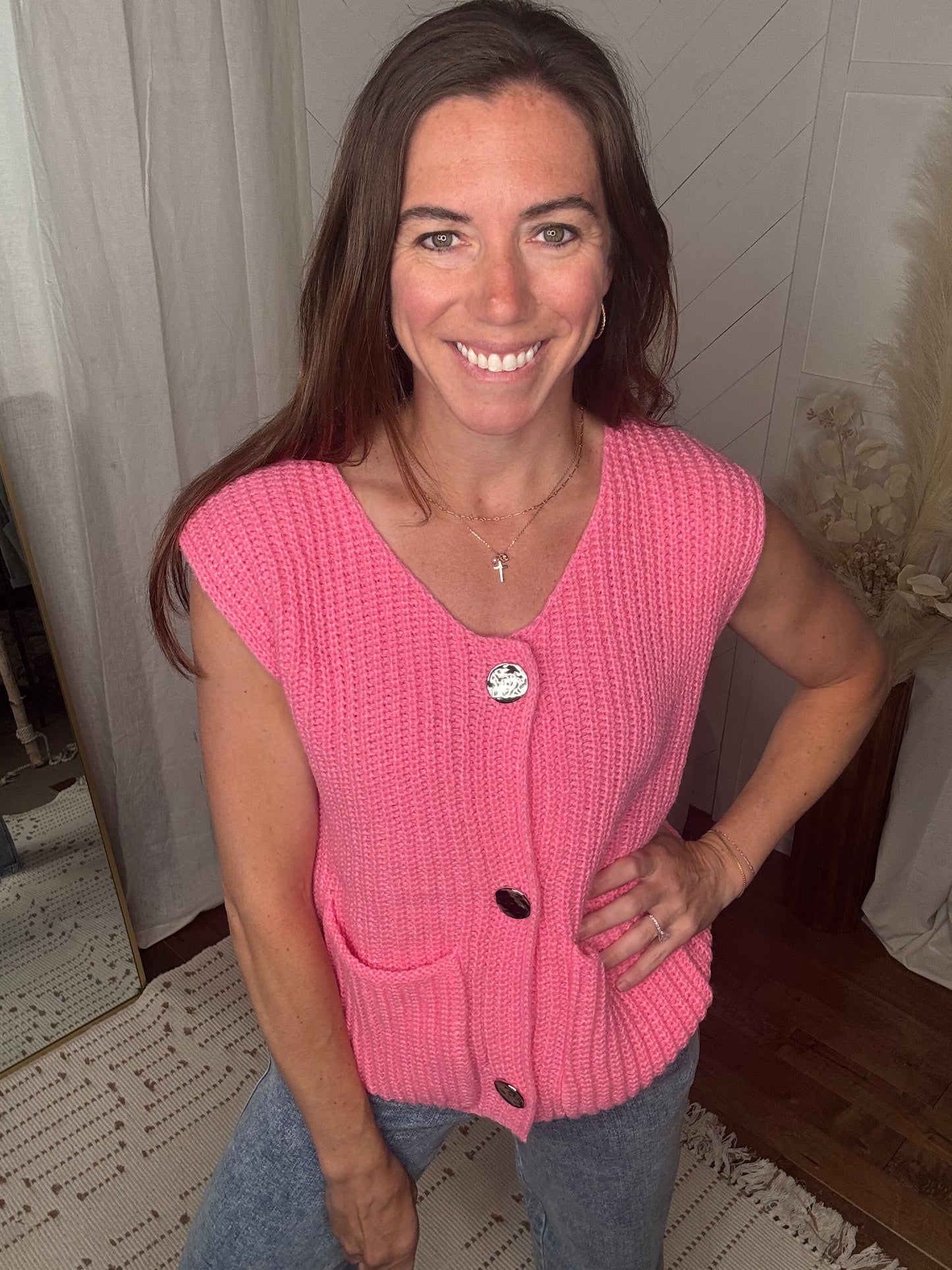 Hot Pink Knitted Sweater Vest