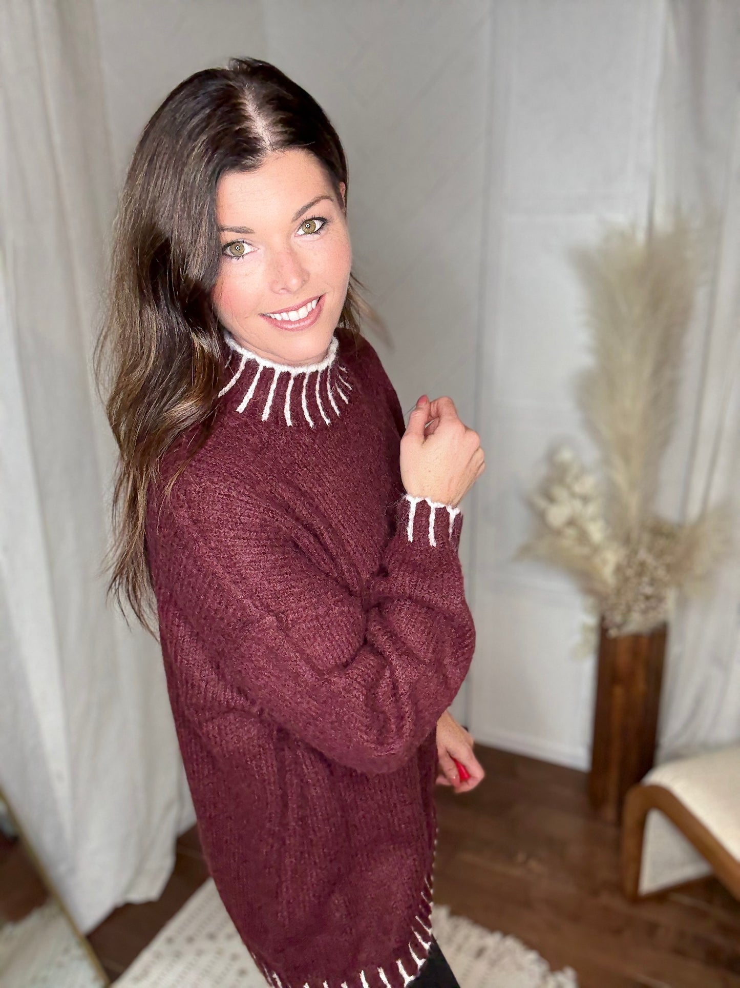 Merlot Mock Neck Sweater