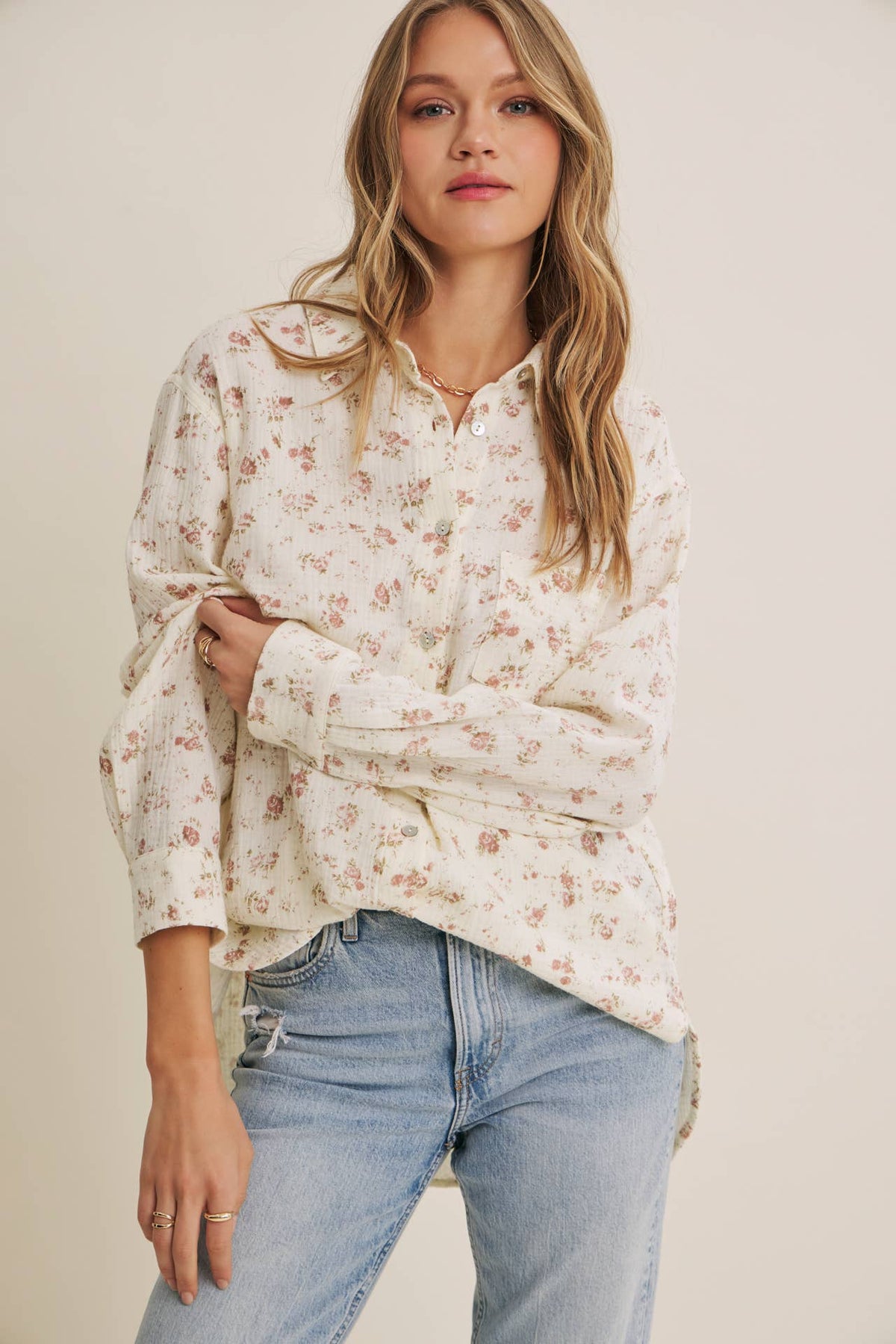Soft Breeze Mauve Floral Gauze Shirt